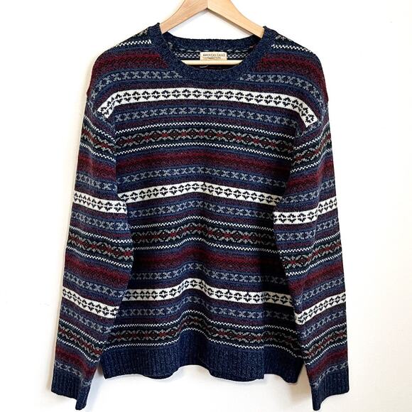 Vintage 90s American Eagle Nordic Fair Isle Mens Sweater Size XL Blue Striped - Picture 1 of 6